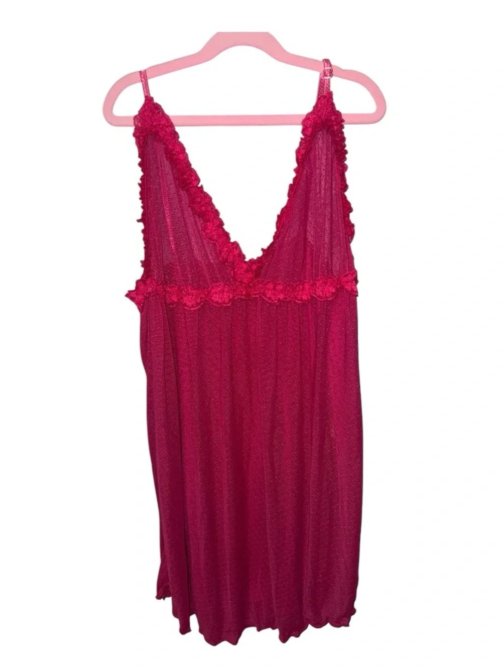 Lace-Trim Deep V Nightdress in Fuchsia